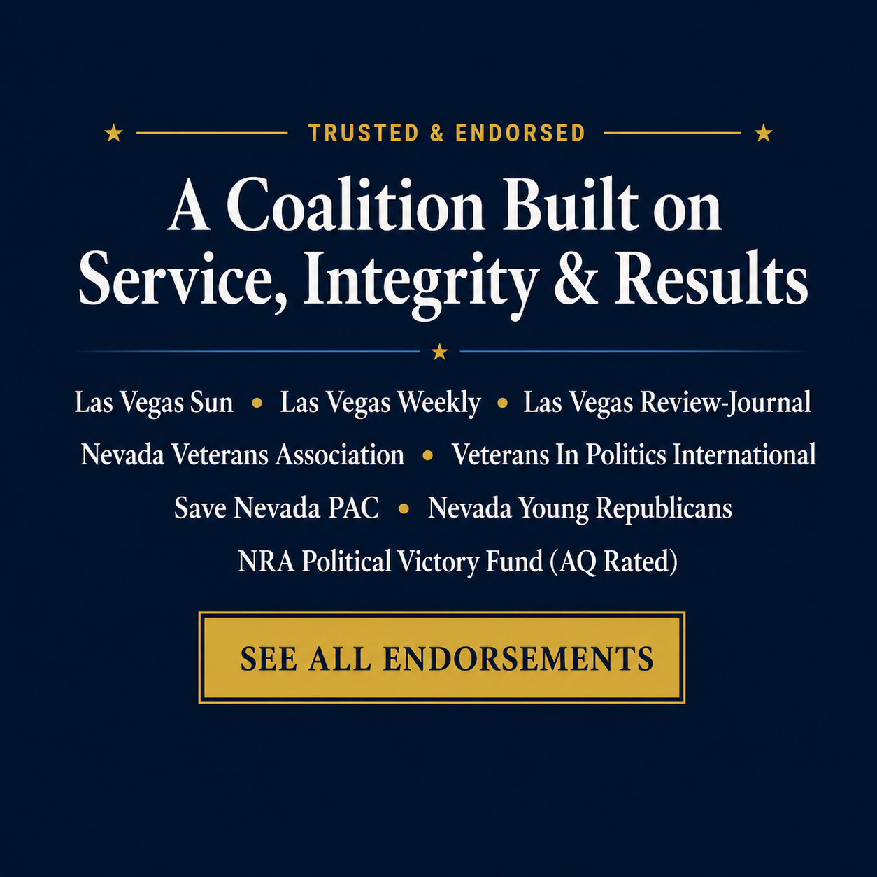 Meta Title (under 60 characters): Endorsements | Joey Charafi for Nevada Assembly District 8 Meta Title (under 60 characters): Endorsements | Joey Charafi for Nevada Assembly District 8